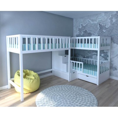 Кровать трехместная детская Атлас-5 с лестницей-комодом Кровать трехместная детская Атлас-5 с лестницей-комодом