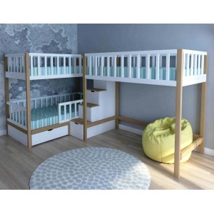 Кровать трехместная Атлас-5 с лестницей-комодом