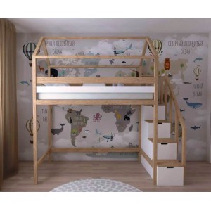 Кровать-чердак Домик Скаут-2 с лестницей-комодом Кровать-чердак Домик Скаут-2 с лестницей-комодом