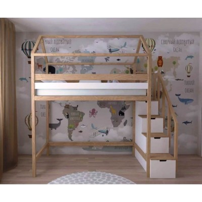 Кровать-чердак Домик Скаут-2 с лестницей-комодом Кровать-чердак Домик Скаут-2 с лестницей-комодом