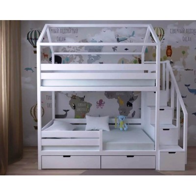 Кровать Домик двухъярусная Сказка-2 с лестницей-комодом Кровать Домик двухъярусная Сказка-2 с лестницей-комодом